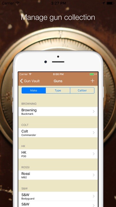 Emulate iPhone app Gun Vault - firearm inventory. using MyAndroid