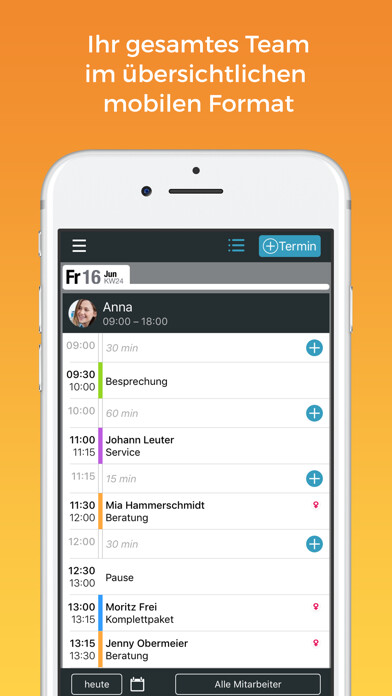 Emulate iPhone app hairlist Salonadministration using MyAndroid