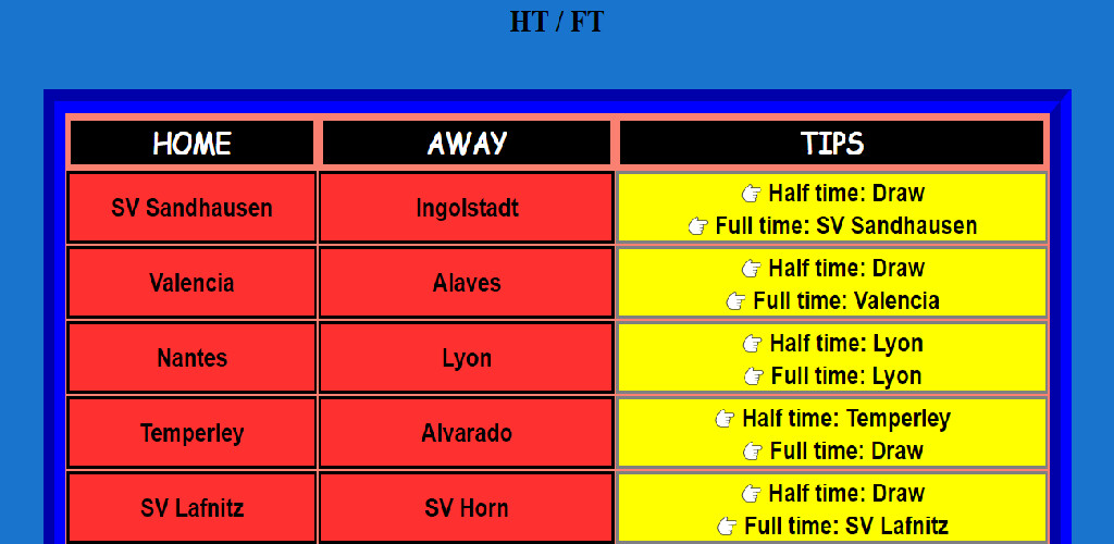 Run android online APK Half Time / Full Time Tips Pro from MyAndroid or emulate Half Time / Full Time Tips Pro using MyAndroid