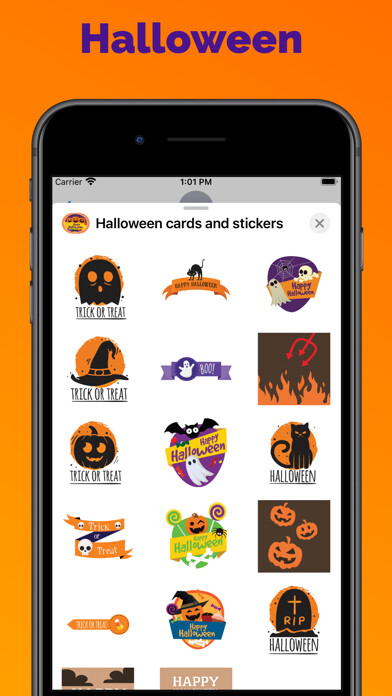 Emulate iPhone app Halloween cards and stickers using MyAndroid