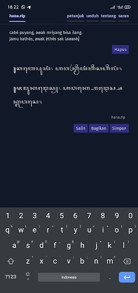 Run android online APK hana.rip - Teks ke aksara Jawa from MyAndroid or emulate hana.rip - Teks ke aksara Jawa using MyAndroid Run android online APK hana.rip - Teks ke aksara Jawa from MyAndroid or emulate hana.rip - Teks ke aksara Jawa using MyAndroid