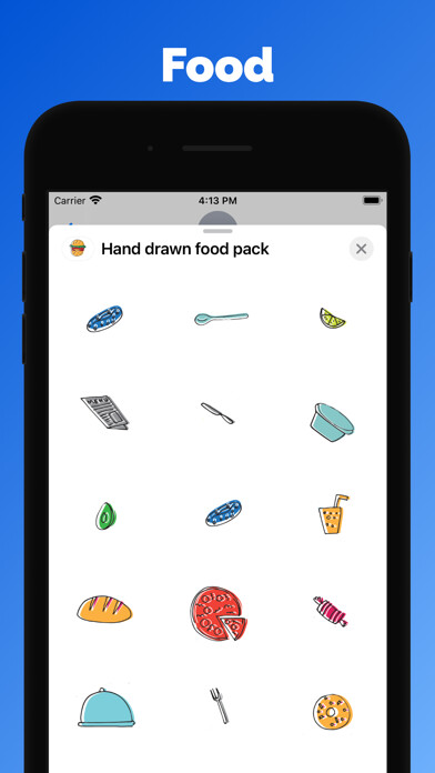Emulate iPhone app Hand drawn food stickers emoji using MyAndroid