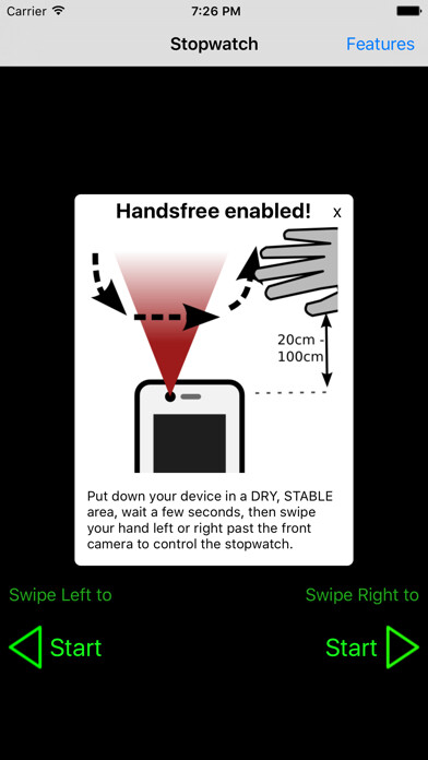 Emulate iPhone app Hands-free Stopwatch: use hand gestures to control timer for swimming and kitchen using MyAndroid