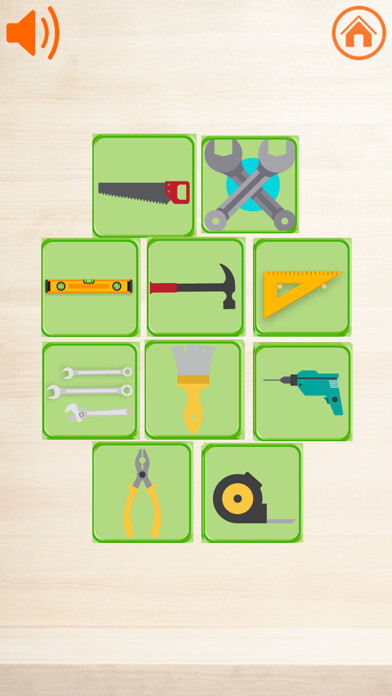 Emulate iPhone app Hand tools Matching game for Kids using MyAndroid