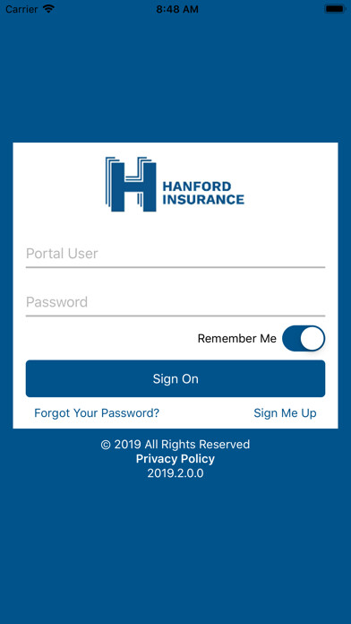 Emulate iPhone app Hanford Insurance Online using MyAndroid