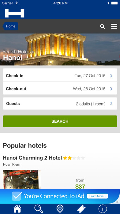 Emulate iPhone app Hanoi Hotels + Compare and Booking Hotel for Tonight with map and travel tour using MyAndroid