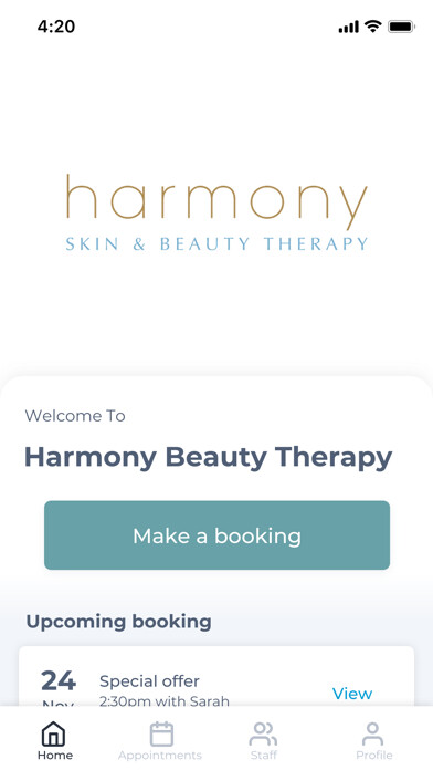 Emulate iPhone app Harmony Beauty Therapy using MyAndroid Emulate iPhone app Harmony Beauty Therapy using MyAndroid