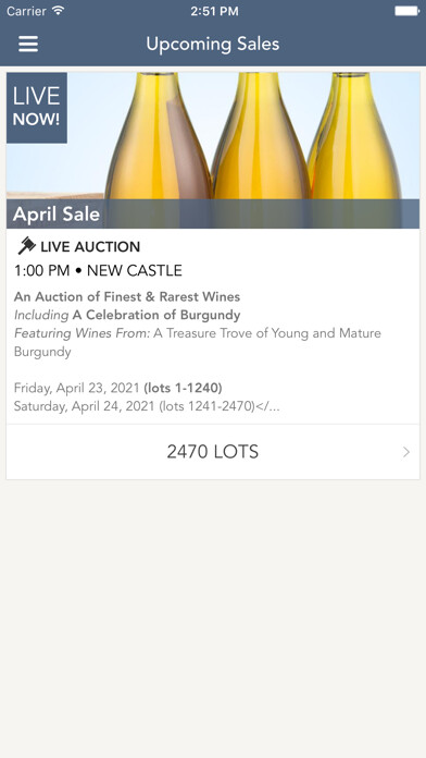 Emulate iPhone app Hart Davis Hart Wine Auctions using MyAndroid