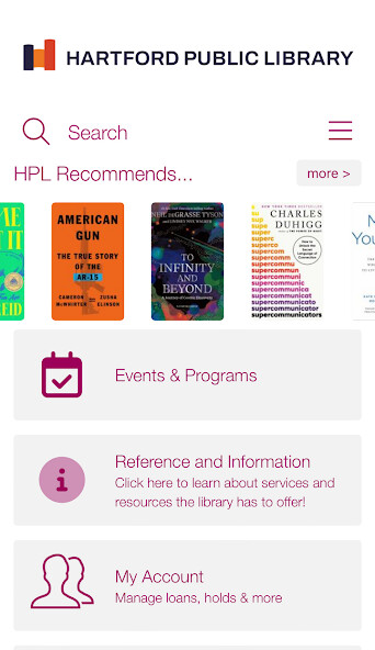 Run android online APK Hartford Public Library App from MyAndroid or emulate Hartford Public Library App using MyAndroid