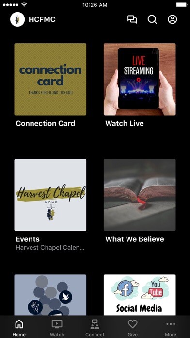 Emulate iPhone app Harvest Chapel FMC using MyAndroid