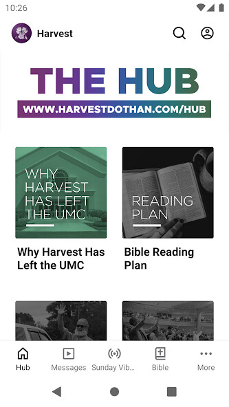 Emulate iPhone app Harvest Church Dothan using MyAndroid