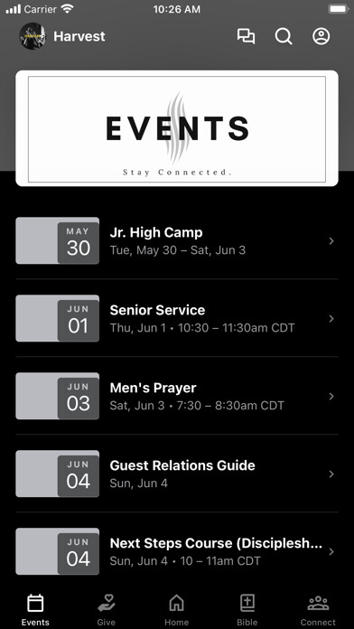 Emulate iPhone app Harvest Church Lebanon using MyAndroid