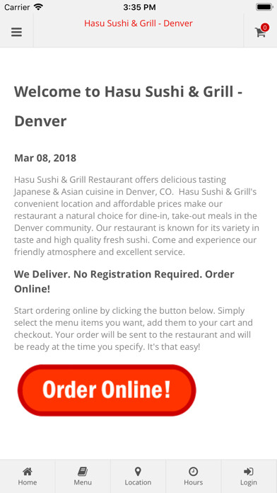 Emulate iPhone app Hasu Sushi & Grill Denver using MyAndroid Emulate iPhone app Hasu Sushi & Grill Denver using MyAndroid