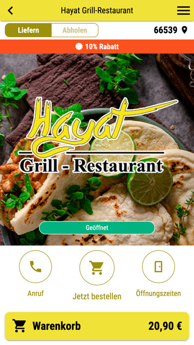Emulate iPhone app Hayat Grill-Restaurant using MyAndroid