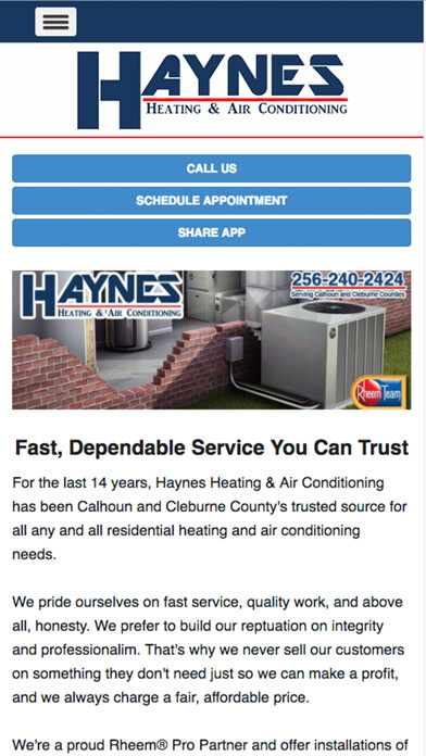 Emulate iPhone app Haynes Heating & Air Condition using MyAndroid