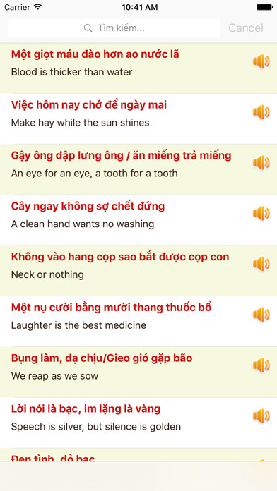 Emulate iPhone app Học Tiếng Anh Giao Tiếp qua 123 Ca Dao - Tục Ngữ using MyAndroid