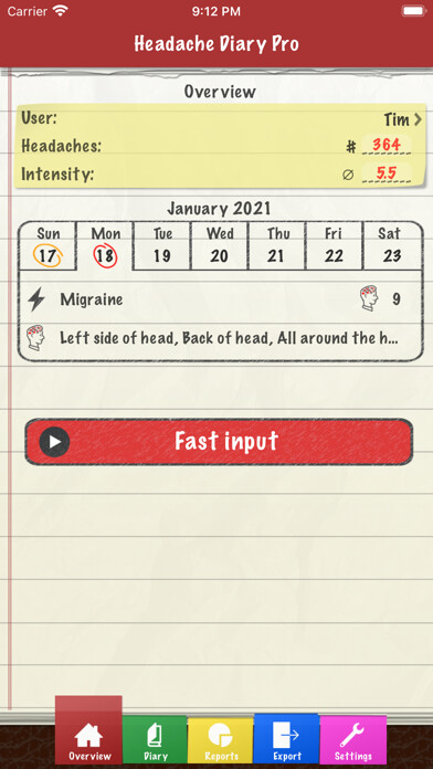 Emulate iPhone app Headache Diary Pro using MyAndroid