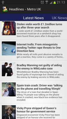 Emulate Android APK Headlines - Metro UK