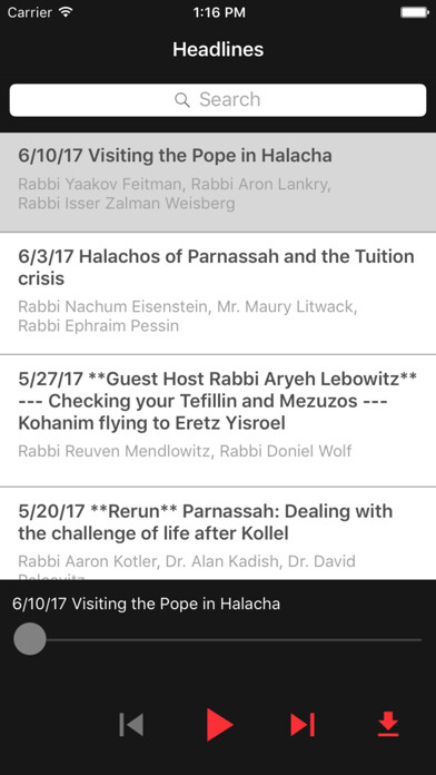 Emulate iPhone app Headlines Radio Show using MyAndroid