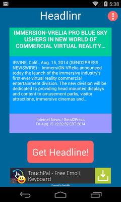 Emulate Android APK Headlinr - Random News Reader