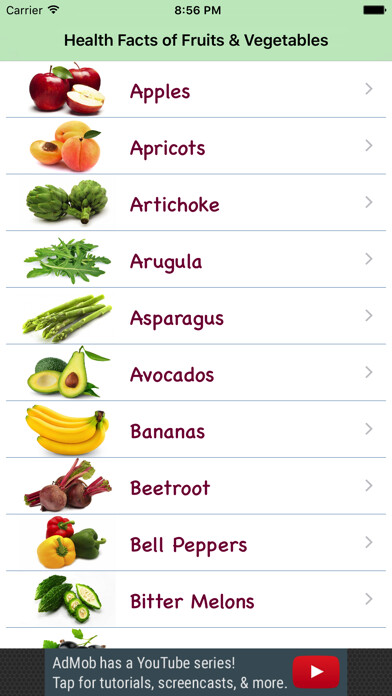 Emulate iPhone app Health Facts of Fruits and Vegetables using MyAndroid Emulate iPhone app Health Facts of Fruits and Vegetables using MyAndroid