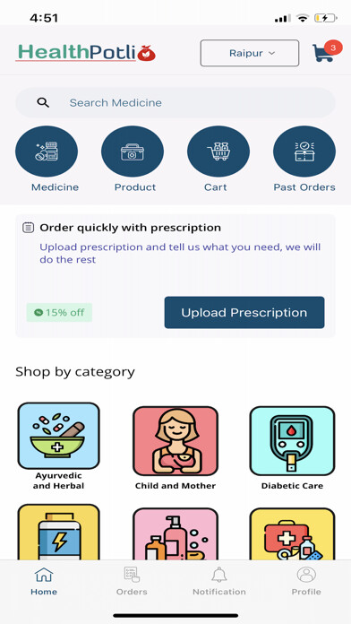 Emulate iPhone app HealthPotli Medicine Delivery using MyAndroid Emulate iPhone app HealthPotli Medicine Delivery using MyAndroid