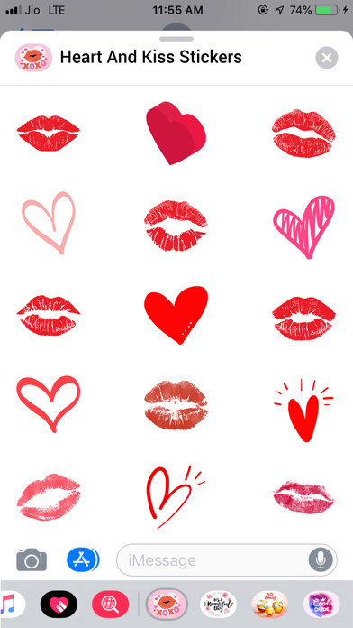 Emulate iPhone app Heart and Kiss Stickers using MyAndroid