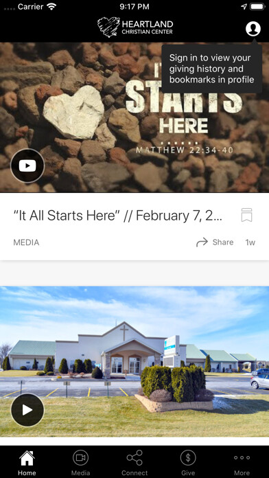 Emulate iPhone app Heartland Christian Center using MyAndroid