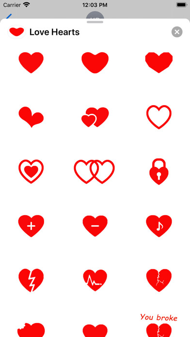 Emulate iPhone app Hearts with Love - stickers using MyAndroid Emulate iPhone app Hearts with Love - stickers using MyAndroid