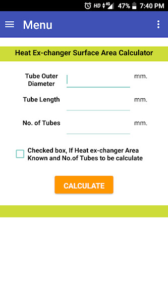 Emulate iPhone app Heat Exchanger Area using MyAndroid Emulate iPhone app Heat Exchanger Area using MyAndroid