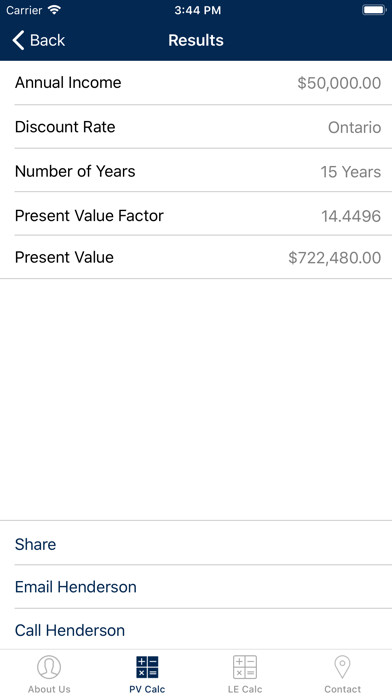 Emulate iPhone app Henderson Present Value Calc using MyAndroid