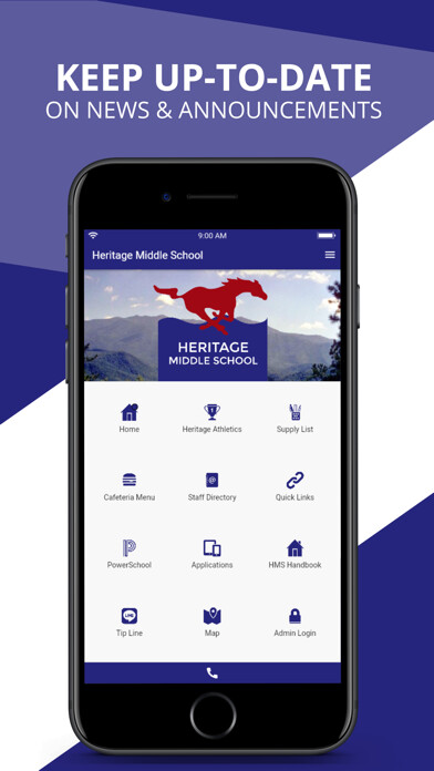Emulate iPhone app Heritage Middle School using MyAndroid