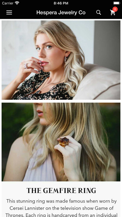Emulate iPhone app Hespera Jewelry Co. using MyAndroid