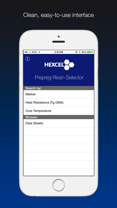 Emulate iPhone app Hexcel Prepreg Resin Selector using MyAndroid