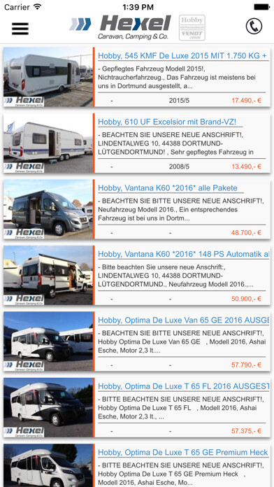 Emulate iPhone app Hexel Caravan, Camping & Co. using MyAndroid