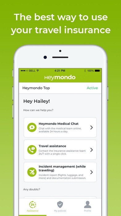 Emulate iPhone app Heymondo - Travel insurance using MyAndroid