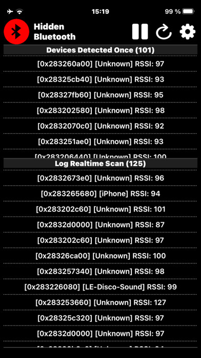 Emulate iPhone app Hidden Bluetooth Scanner using MyAndroid