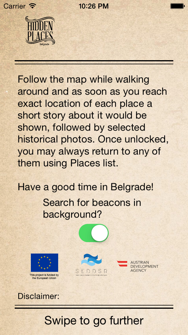 Emulate iPhone app Hidden Places Belgrade using MyAndroid