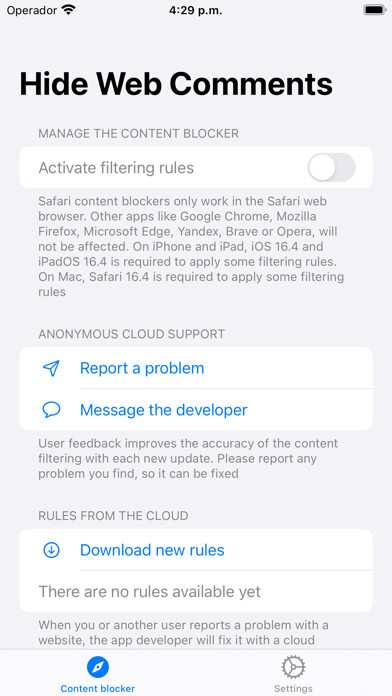 Emulate iPhone app Hide Web Comments using MyAndroid