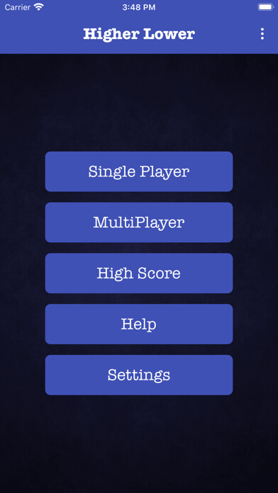 Emulate iPhone app Higher Lower Card Game using MyAndroid