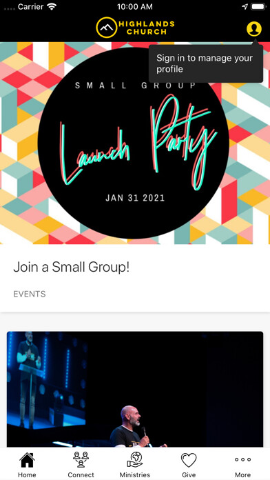 Emulate iPhone app Highlands Church TV using MyAndroid