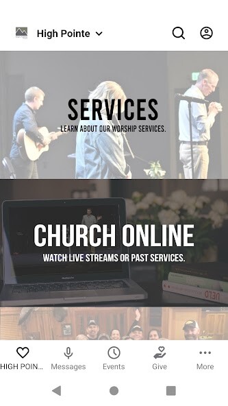 Emulate iPhone app High Pointe Church Graham using MyAndroid