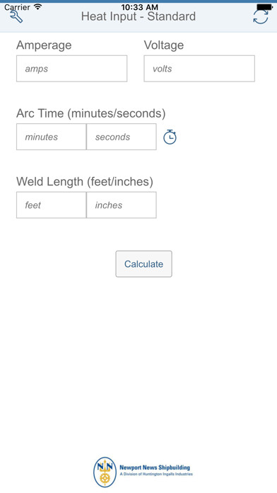 Emulate iPhone app HII-NNS Weld Heat Calculator using MyAndroid