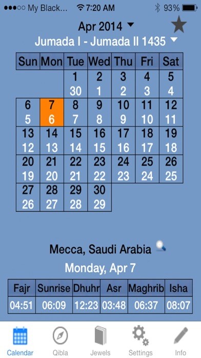 Emulate iPhone app Hijri-Islamic Cal Prayer Times using MyAndroid