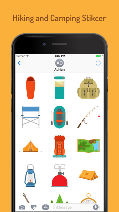 Emulate iPhone app Hiking Camping Stickers using MyAndroid
