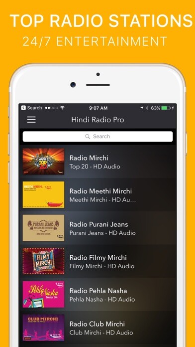 Emulate iPhone app Hindi Radio Pro - India FM using MyAndroid