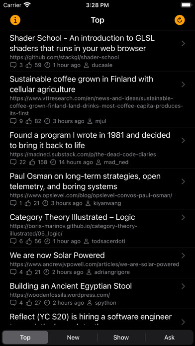 Emulate iPhone app HNreader - Tech News using MyAndroid Emulate iPhone app HNreader - Tech News using MyAndroid