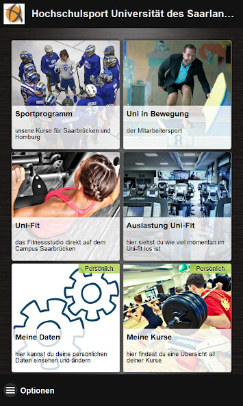 Emulate iPhone app Hochschulsport Uni Saarland using MyAndroid