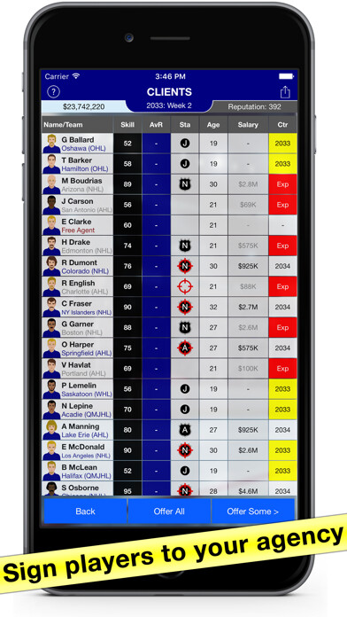 Emulate iPhone app Hockey Agent: Team Manager sim using MyAndroid