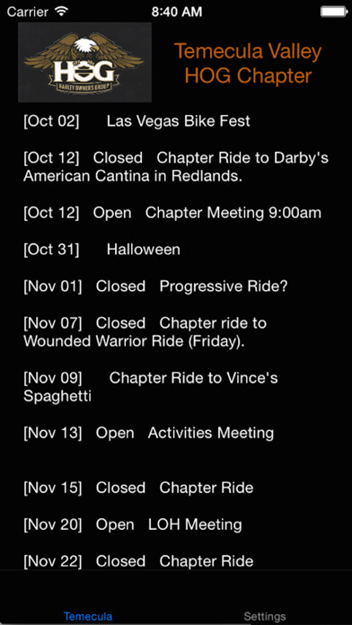 Emulate iPhone app H.O.G. Events using MyAndroid